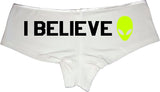 I Believe Alien Panties – Black Cotton Boyshorts for Women, Funny Space Lingerie Gift S-3X, Flirty UFO Style
