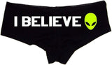 I Believe Alien Panties – Black Cotton Boyshorts for Women, Funny Space Lingerie Gift S-3X, Flirty UFO Style