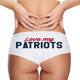 Love My Patriots Panties – White Cotton Boyshorts for Women, Sexy Game Day Gift Lingerie S-3X, Team Fan Underwear