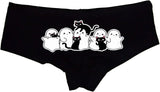 Sexy Girl Rock Ghost & Cat Halloween Panties – Funny Spooky Season Underwear for Women, Retro Black Boyshort Lingerie Gift