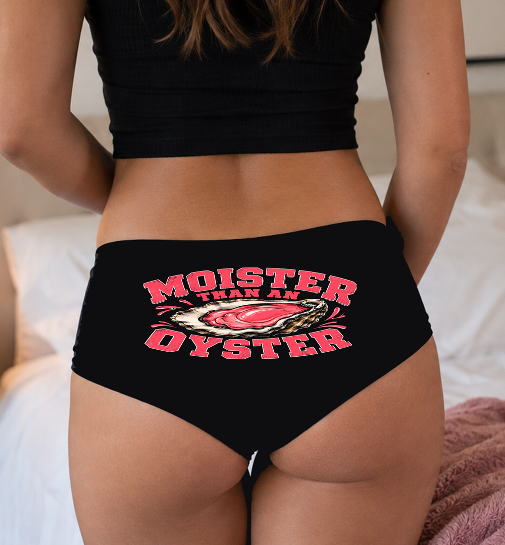 Lifestyle photo — Moister Than an Oyster black cotton boyshort panties, Sexy Girl Rock
