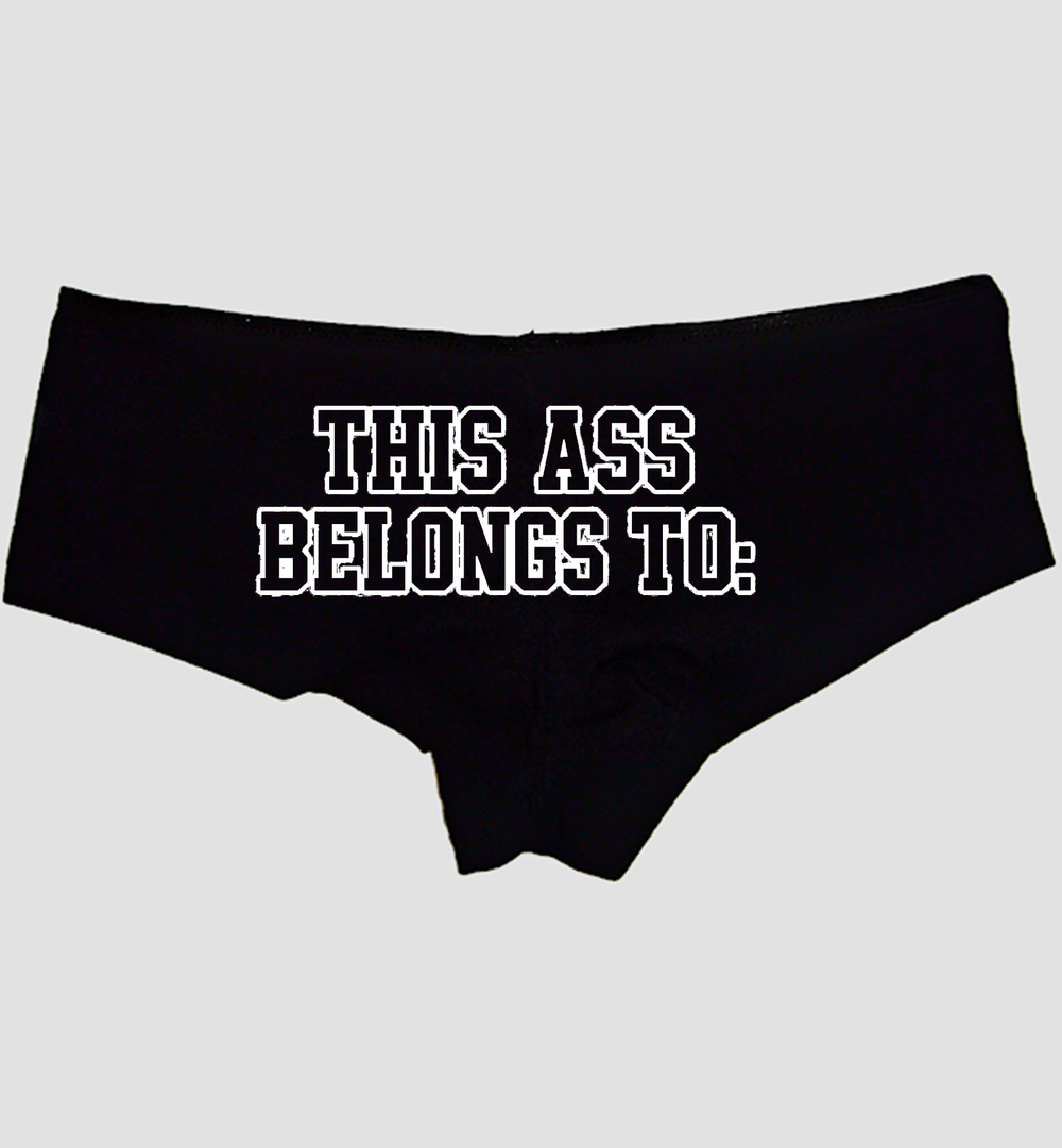 Blank-name personalized customizer hero image — THIS ASS BELONGS TO phrase only