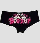 Black boyshort panties printed BOO'D UP in pink with two ghosts in heart sunglasses — Sexy Girl Rock