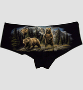 90s Grizzly Bears Boyshort Panties — Black Cotton, Mountain Wilderness Print — hero image