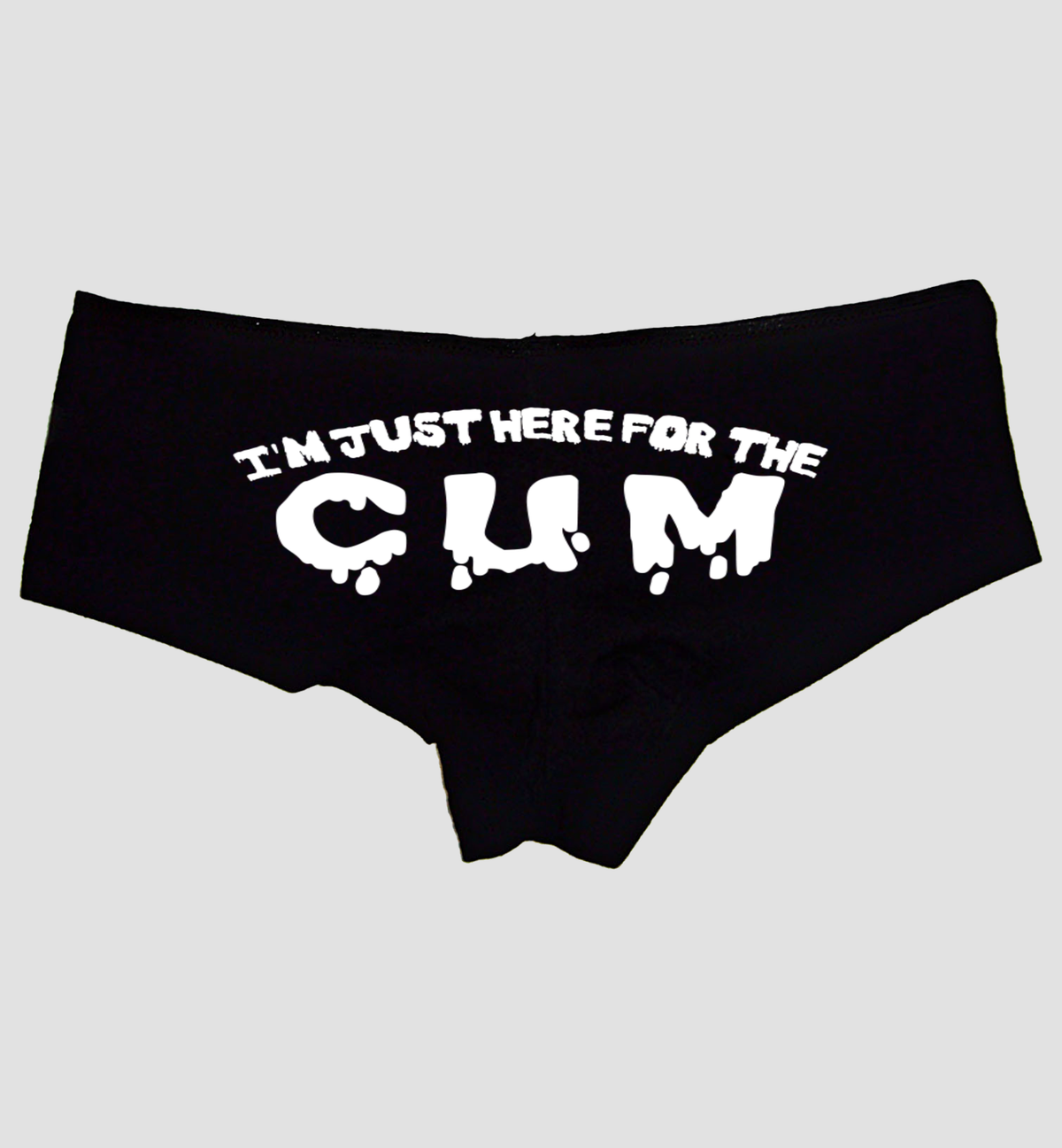 Sexy Girl Rock I'm Just Here for the Cum Panties – Naughty Black Cotton Boyshorts with Saying, Flirty Lingerie Gift for Her S-3X