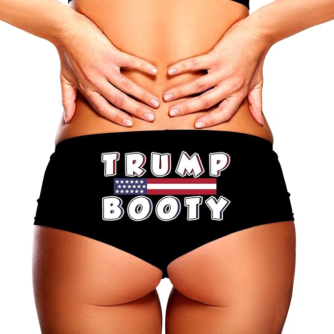 Sexy Girl Rock Trump Booty Panties for Women – Funny Political Cotton Booty Shorts, Low-Rise Lingerie with Bold Print