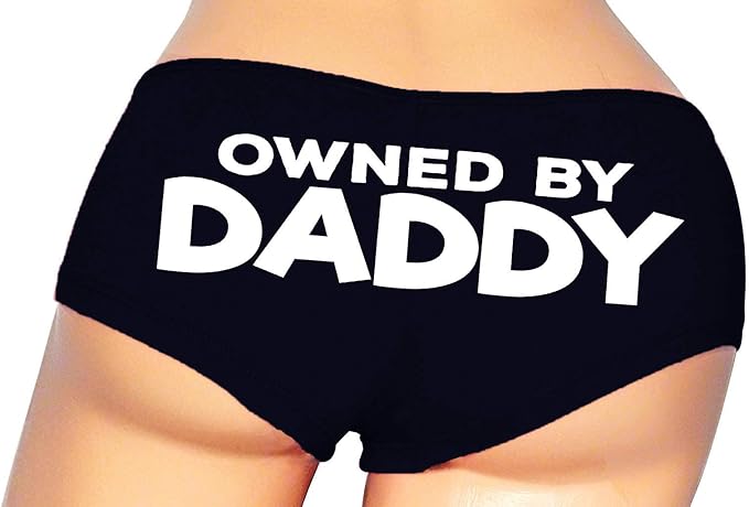 Sexy Girl Rock Owned By Daddy Panties – Black Cotton Boyshorts for Women, DDLG Dom/Sub Lingerie S-3X, Naughty Bedroom Gift