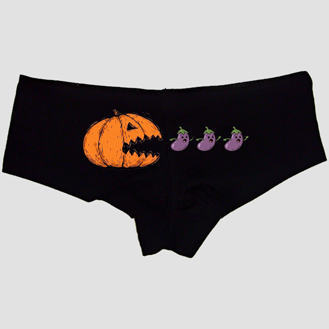 Halloween Pumpkin Eggplant Panties – Funny Halloween Boyshort Underwear for Women