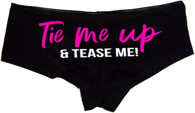 Tie Me Up and Tease Me Panties – Black Cotton Boyshorts for Women, Sexy BDSM Lingerie Gift S-3X, Submissive Playwear