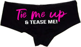 Tie Me Up and Tease Me Panties – Black Cotton Boyshorts for Women, Sexy BDSM Lingerie Gift S-3X, Submissive Playwear