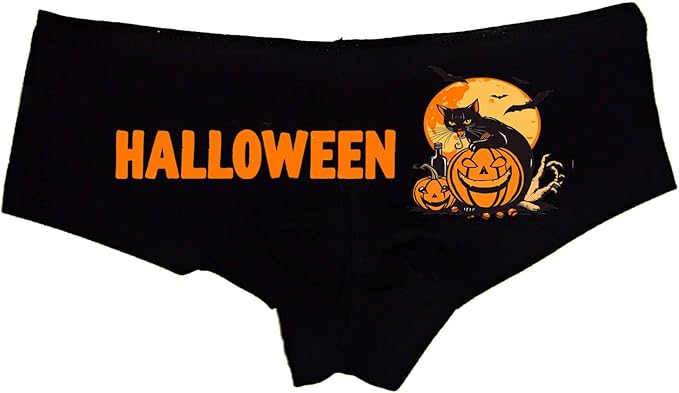 Sexy Girl Rock Camping Ghost Halloween Panties – Spooky Fall Lingerie for Women, Funny Boyshort Underwear with Fire Design
