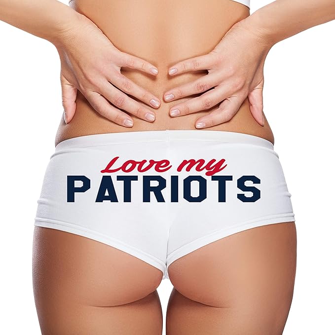Love My Patriots Panties – White Cotton Boyshorts for Women, Sexy Game Day Gift Lingerie S-3X, Team Fan Underwear