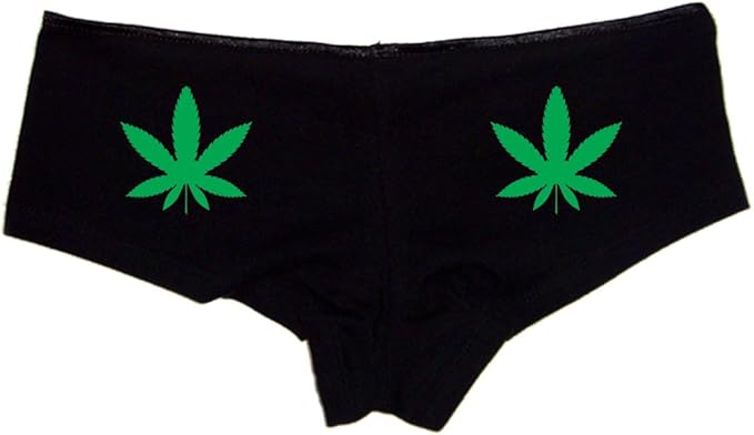 Small Black – 420 Weed Booty Shorts – Sexy Cotton Panties with Marijuana Leaf on Both Cheeks S-3X