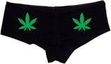Small Black – 420 Weed Booty Shorts – Sexy Cotton Panties with Marijuana Leaf on Both Cheeks S-3X