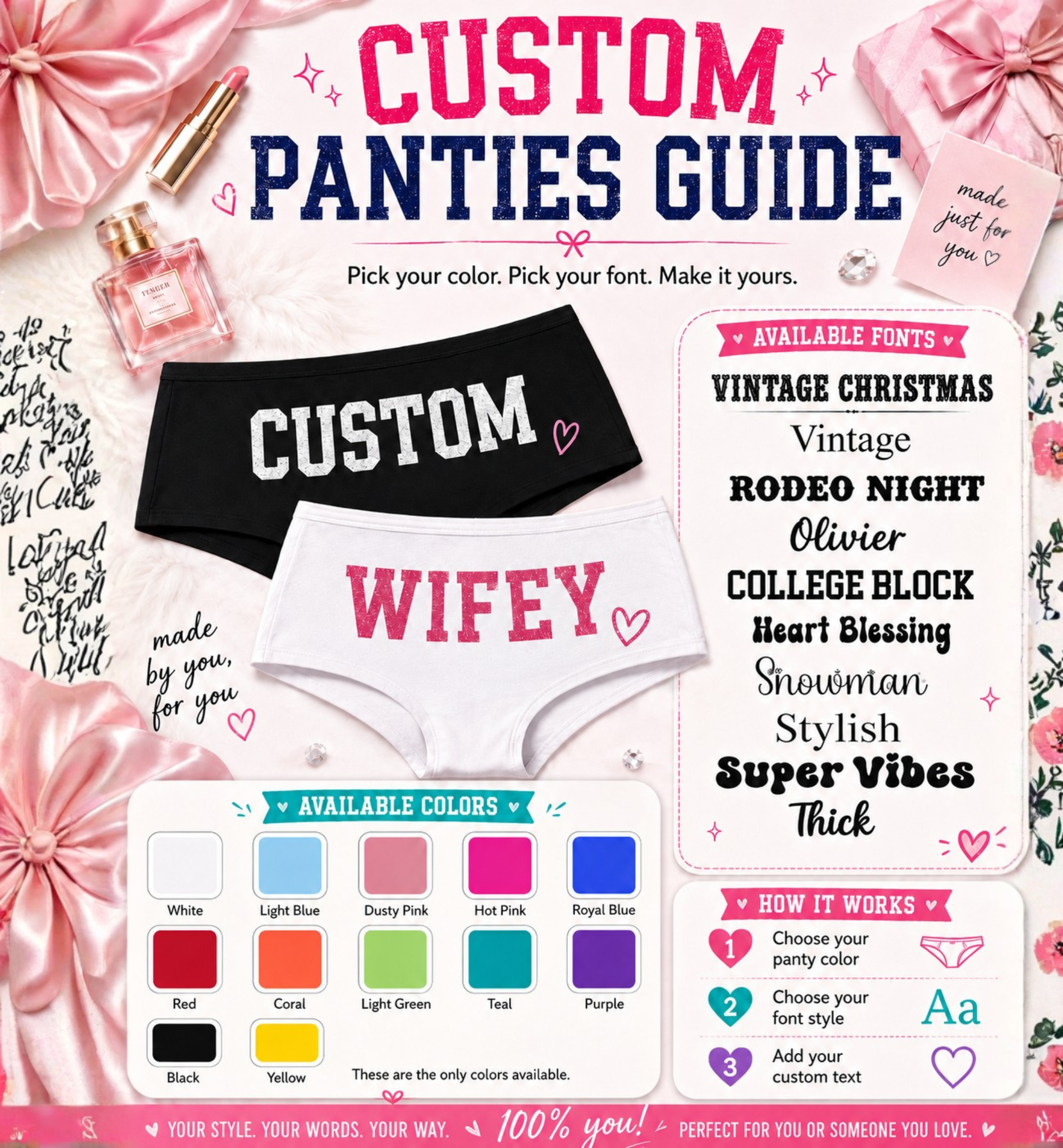 Sexy Girl Rock SGR Customizable Panties for Women – Add Your Own Text and Fonts – Premium Cotton Personalized Underwear