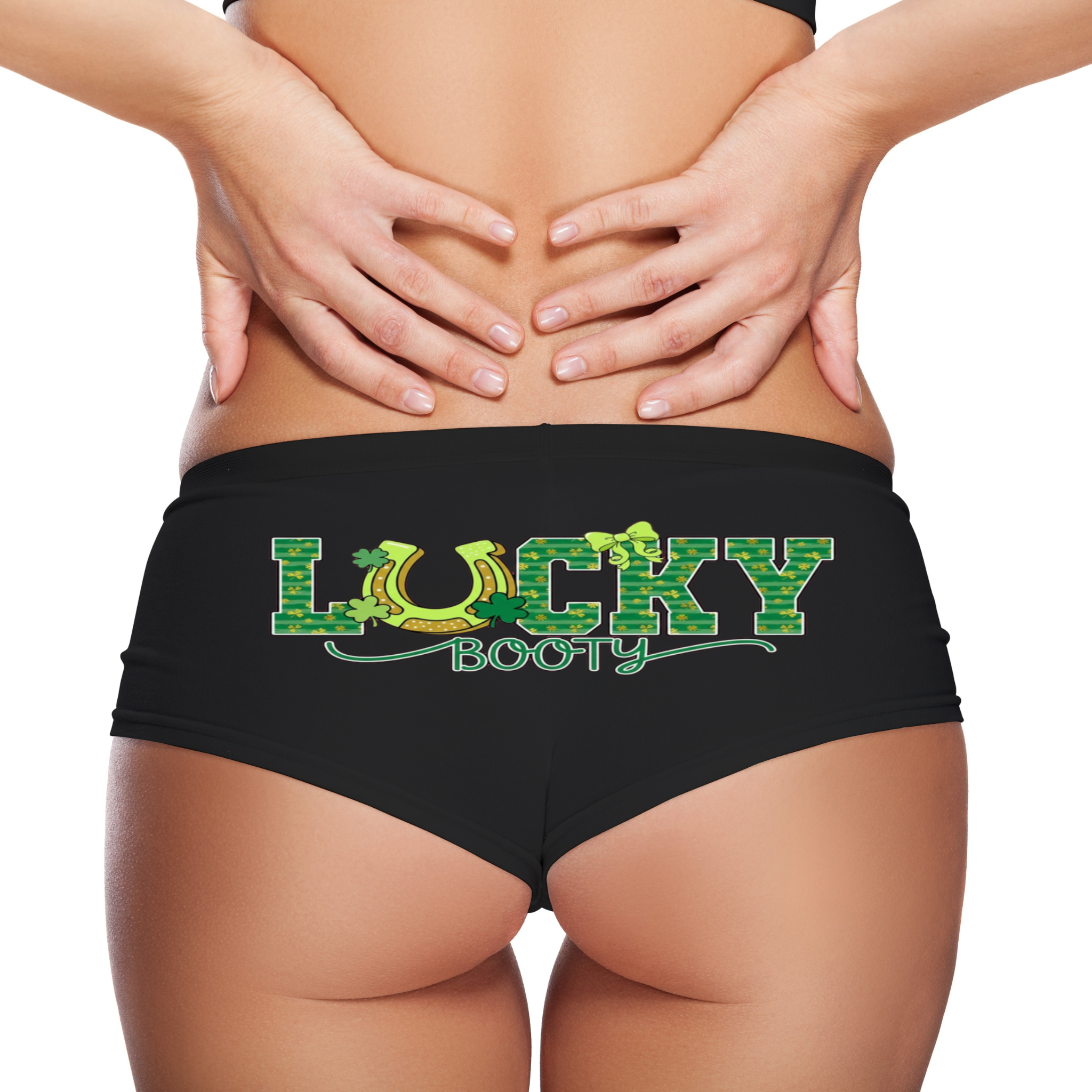 Booty Panties – Women’s Sexy Boyshort Underwear – St. Patrick’s Day Lingerie Gift – Shamrock Design