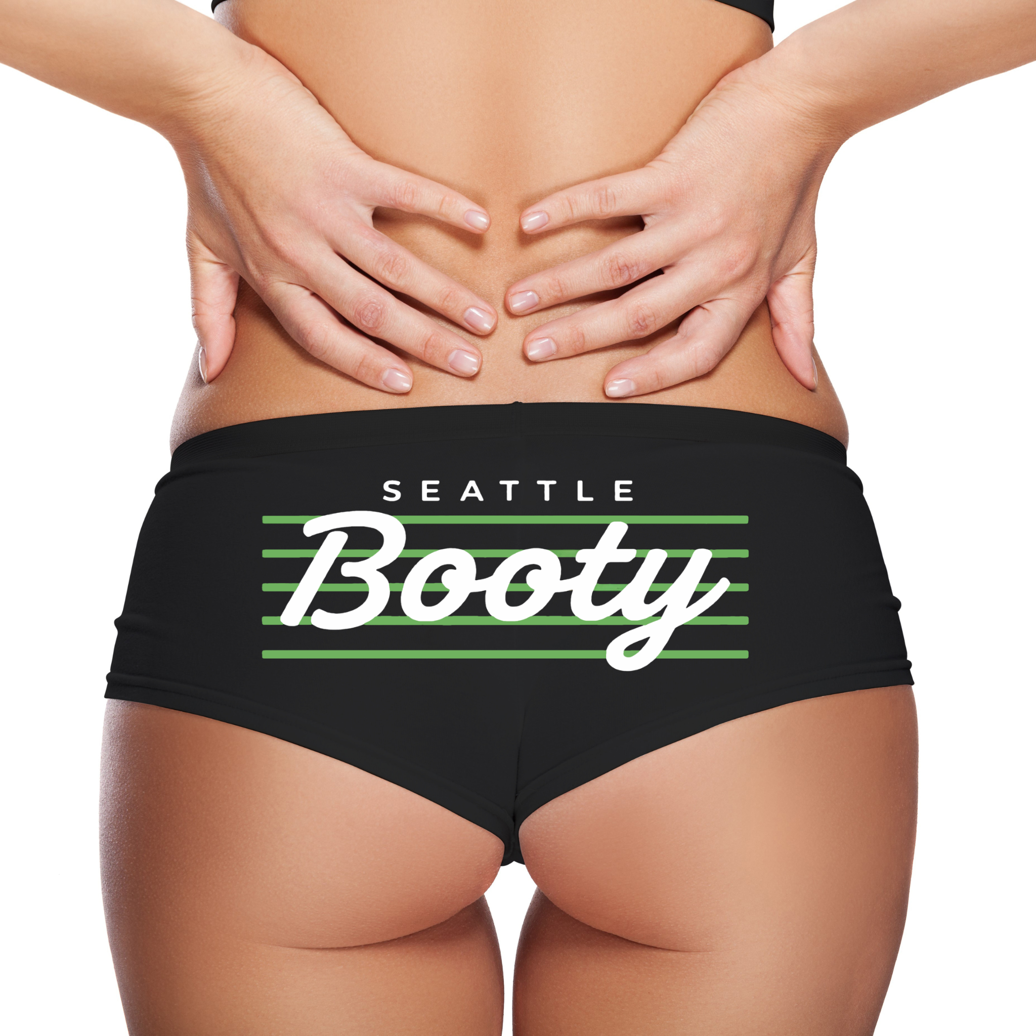 Seattle Booty Panties – Women’s Sexy Boyshort Underwear – City Pride Lingerie Gift – Green Stripe Design