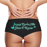 Sexy Girl Rock Jesus Loves Me This I Know Panties – Women’s Boyshort Underwear – Faith Inspired Funny Lingerie Gift for Her