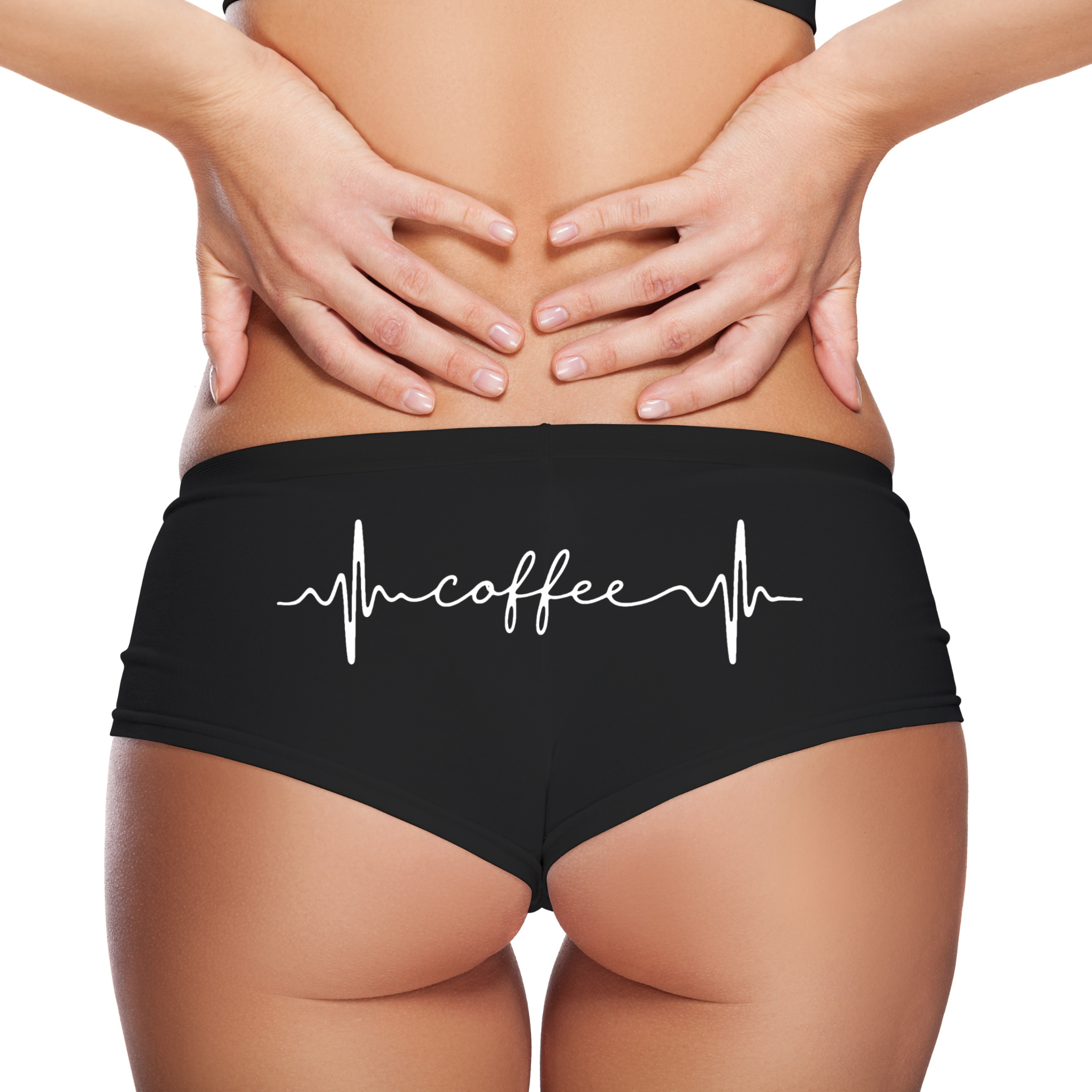 Sexy Girl Rock Coffee Panties – Women’s Boyshort Underwear – Coffee Lover Lingerie with Heartbeat Design – Funny Gift for Her