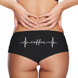 Sexy Girl Rock Coffee Panties – Women’s Boyshort Underwear – Coffee Lover Lingerie with Heartbeat Design – Funny Gift for Her