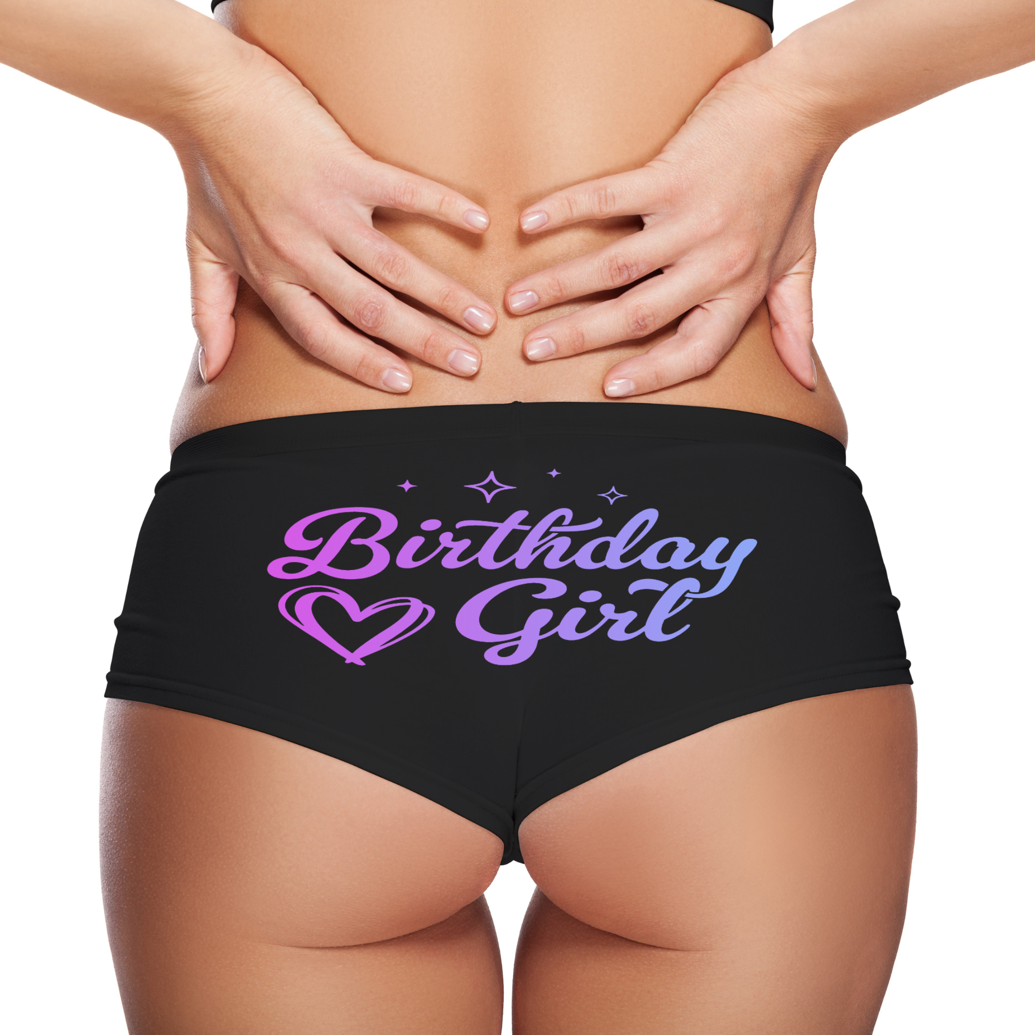 Birthday Girl Panties – Women’s Boyshort Lingerie – Cute Purple Heart Design – Fun Birthday Gift for Her or Girlfriend