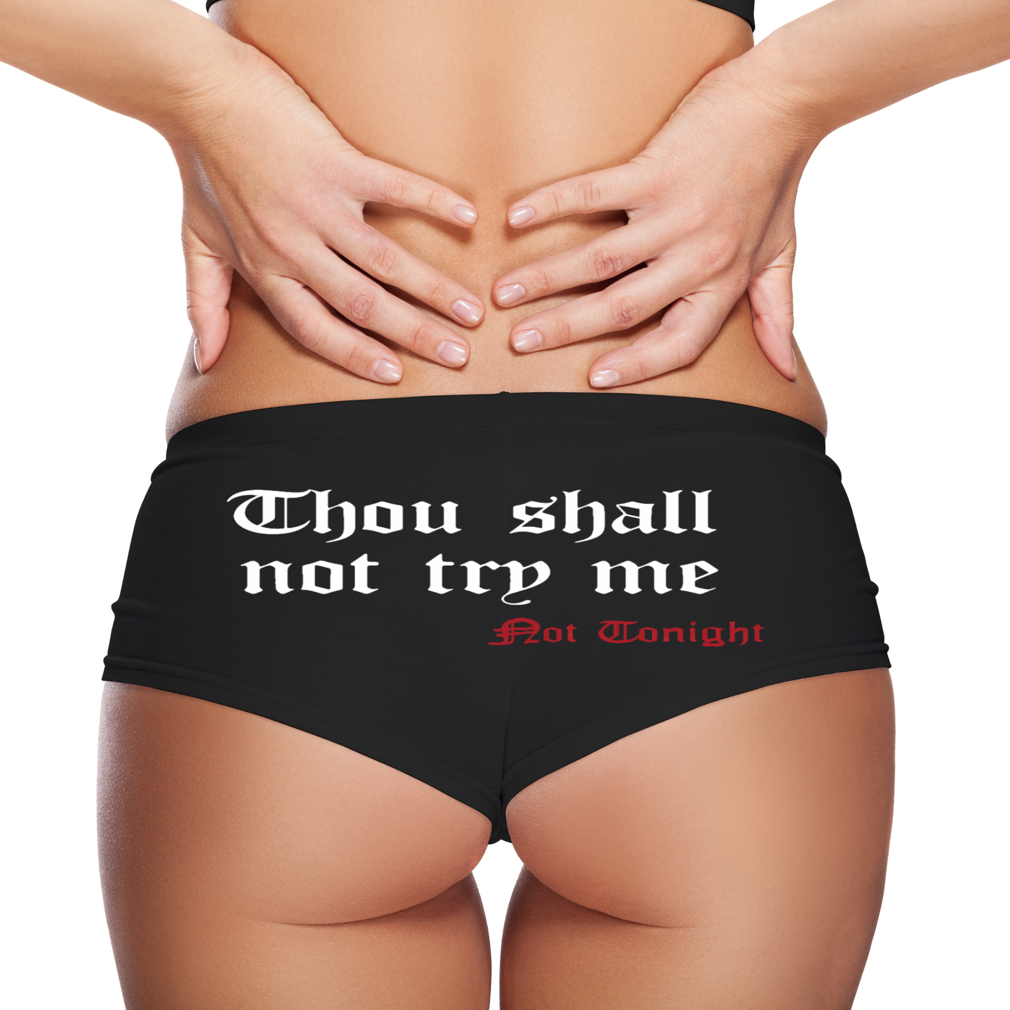 Sexy Girl Rock Thou Shall Not Try Me Panties – Not Tonight Women’s Boyshort Underwear – Funny Sassy Lingerie Gift for Bold & Confident Women