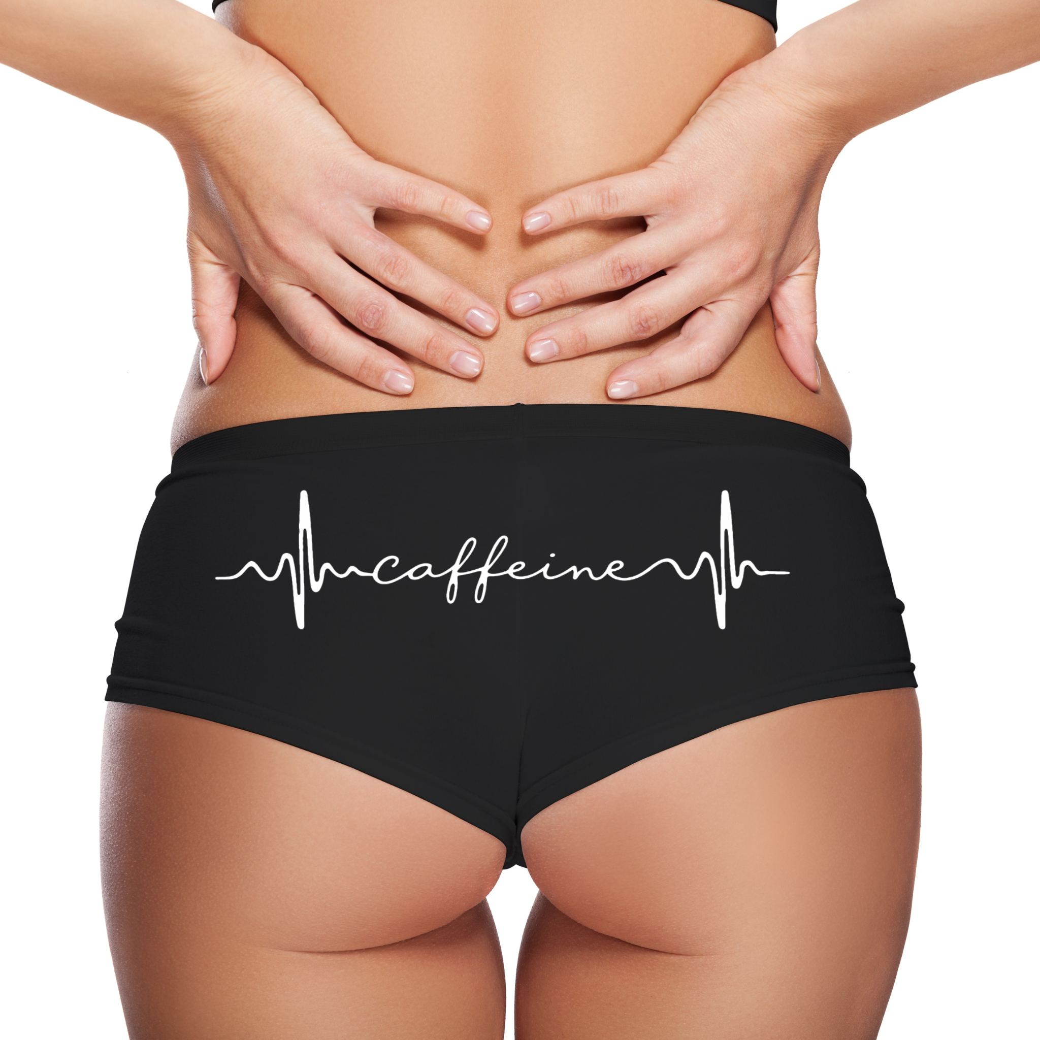Sexy Girl Rock Caffeine Panties – Women’s Boyshort Underwear – Coffee Lover Lingerie Gift with Heartbeat Design for Her