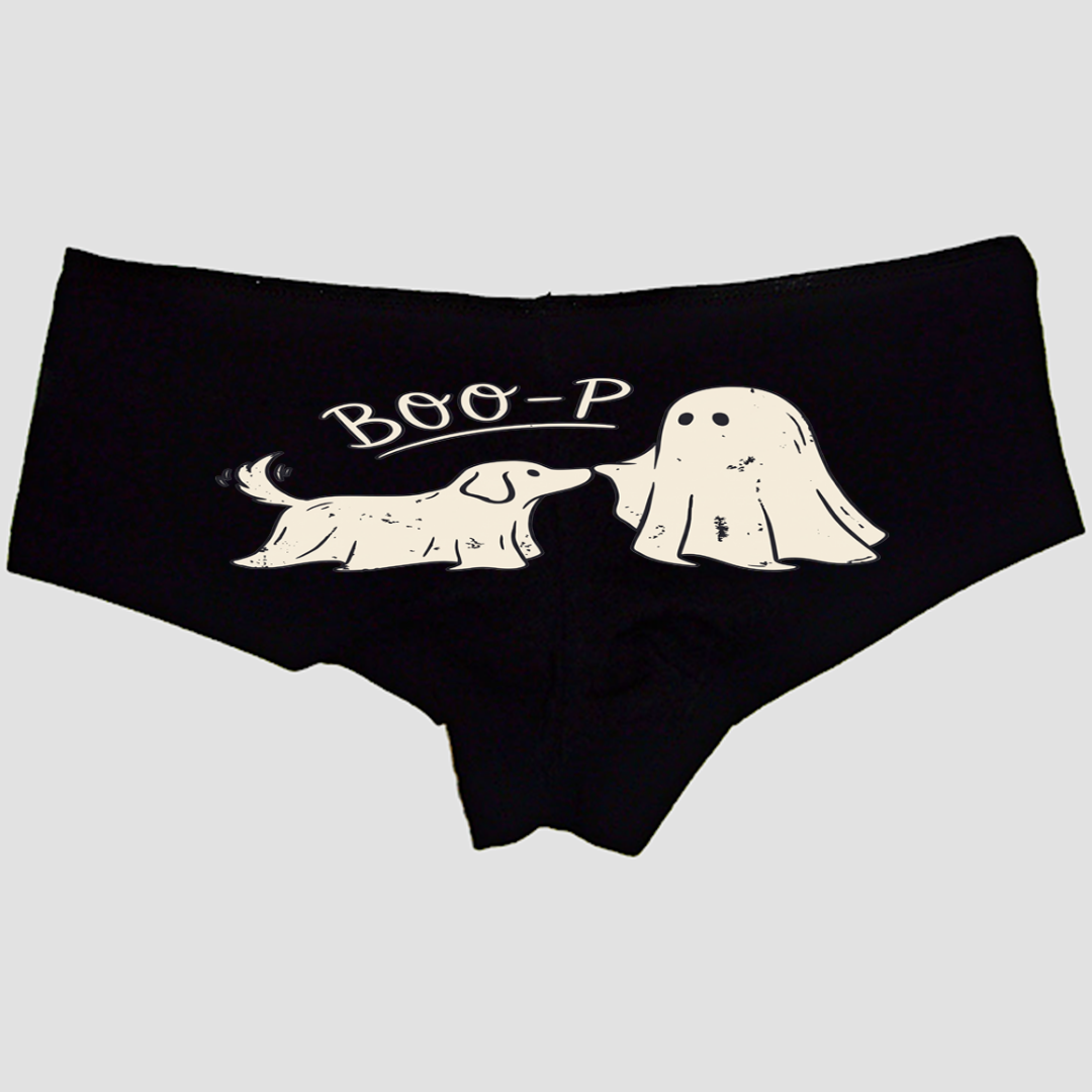 Boo-P Ghost Dog Panties – Funny Halloween Boyshort Underwear for Women
