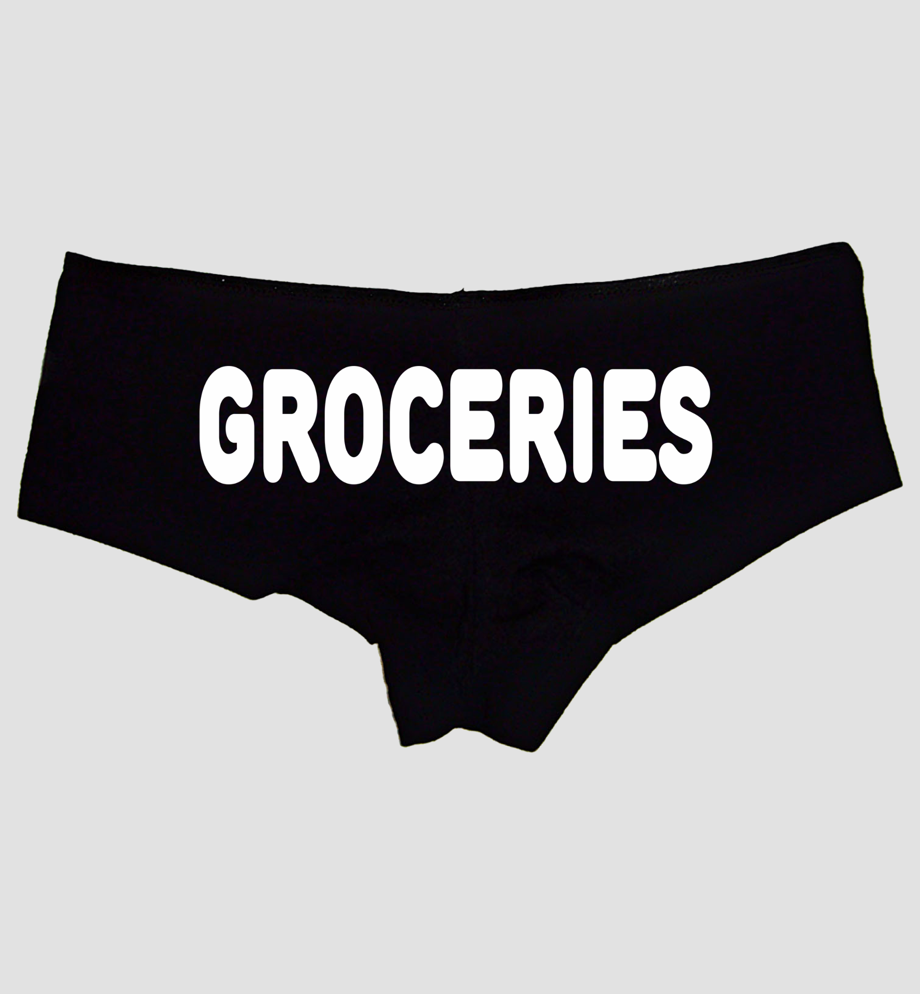 Groceries Panties – Funny Black Cotton Boyshorts for Women, Sexy Cheeky Lingerie S-3X with Bold Text