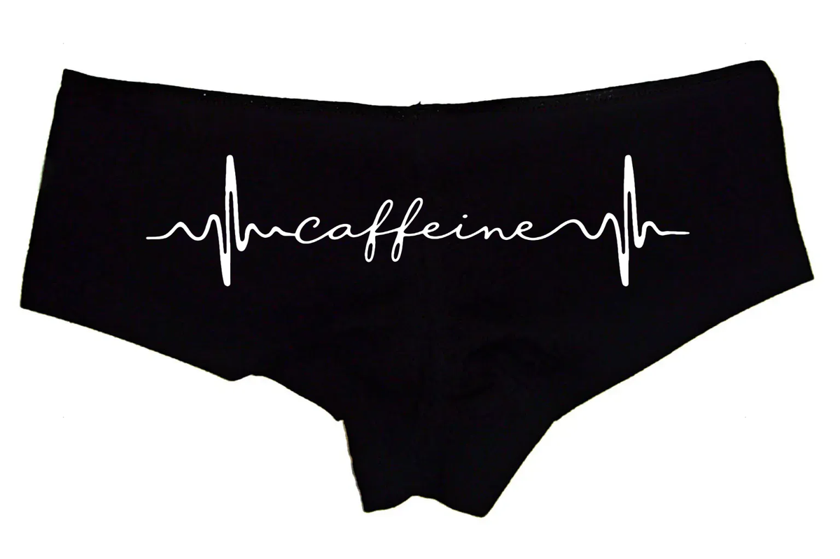 Sexy Girl Rock Caffeine Panties – Women’s Boyshort Underwear – Coffee Lover Lingerie Gift with Heartbeat Design for Her