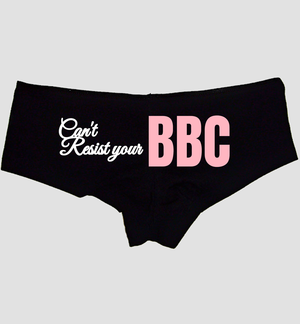 Can't Resist Your BBC Boyshort Panties — Black Cotton, White Script and Pink Print — hero image