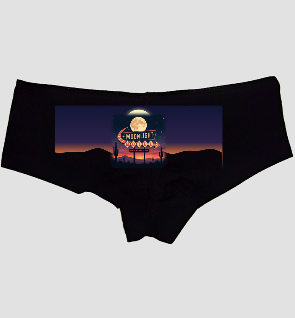 Moonlight Motel Boyshort Panties — Black Cotton, Moonlight Motel Print — hero image