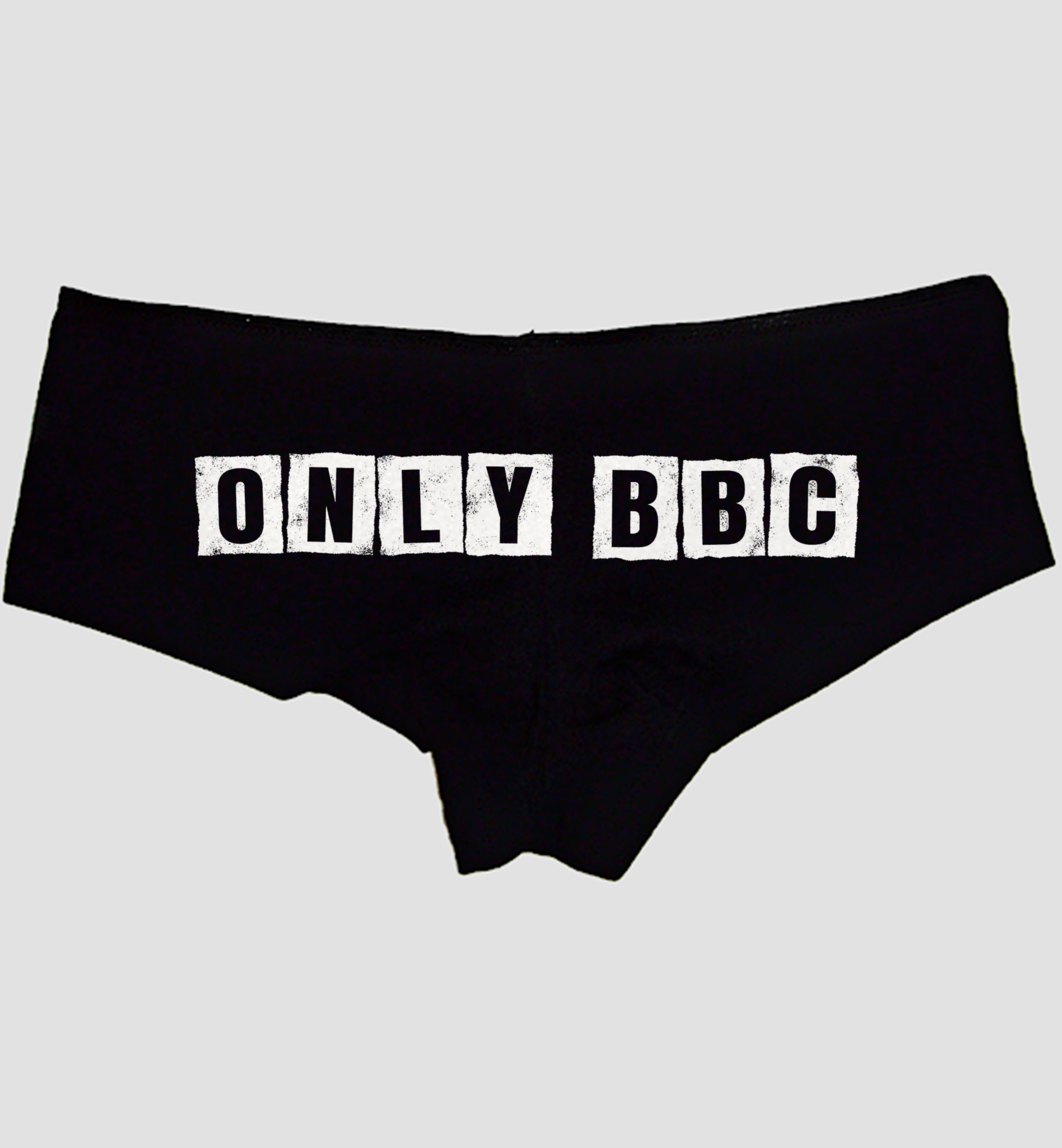 Only BBC black boyshort panties, white distressed tile letters